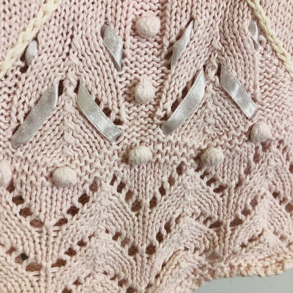 Vtg Laura Gayle Pink Embroidered Knit Sweater Women’s Large Floral Ribbon - Picture 5 of 9